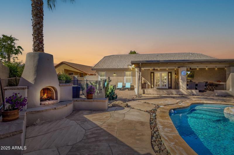 Fireplace and Poolside Ambiance