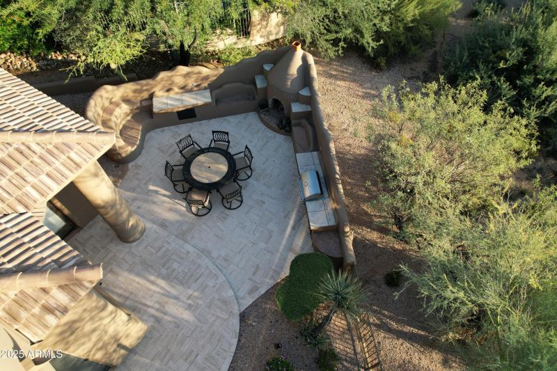 Aerial Fireplace & Grill Chat Area