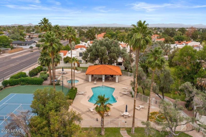 Aerial community pool and tennis 4