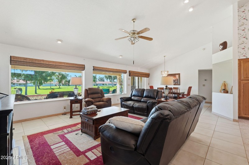 Vaulted Living Room with Golf Views