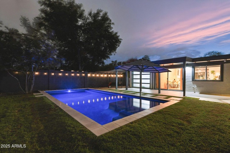 Back yard with custom lighting