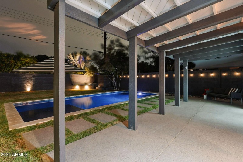 Back yard with custom lighting