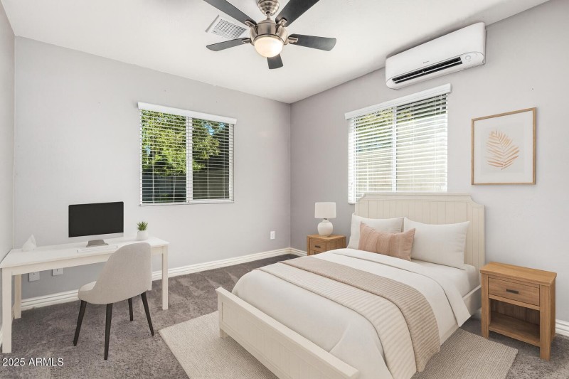 Modern Neutral Bedroom with Study Area