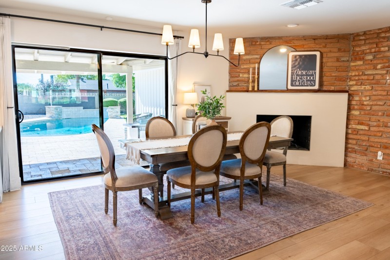 Dining Room with wood Fireplace