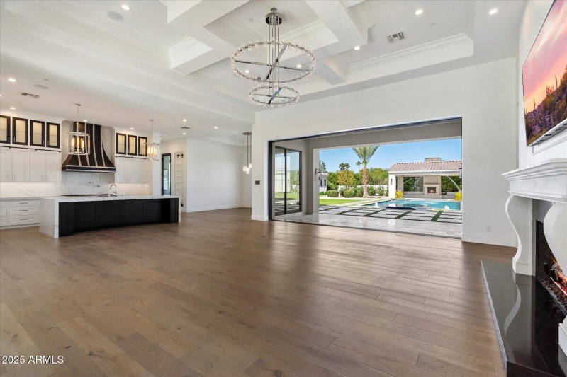 Great room with open wall of windows