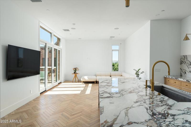 Kitchen into living area