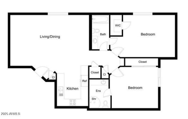 2 bed 2 bath Floor Plan