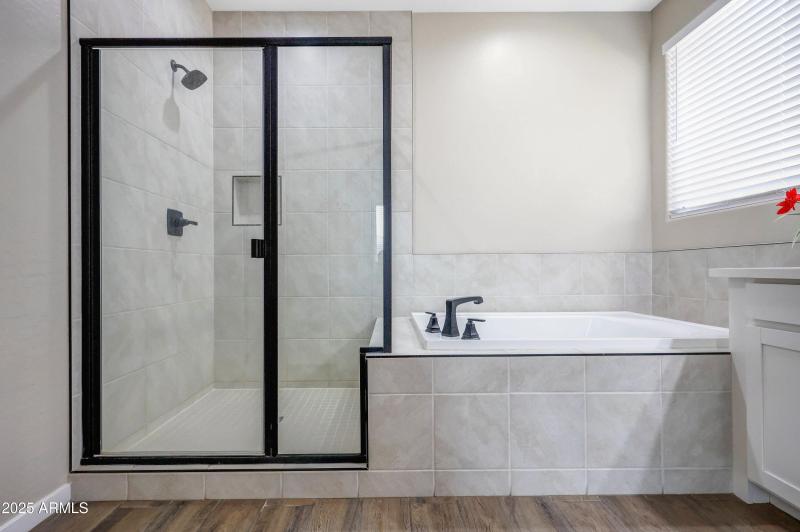 Tiled shower and tub