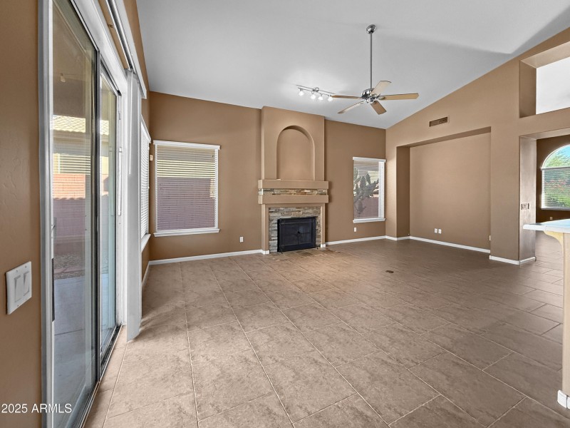 Great Room with Fireplace and Patio