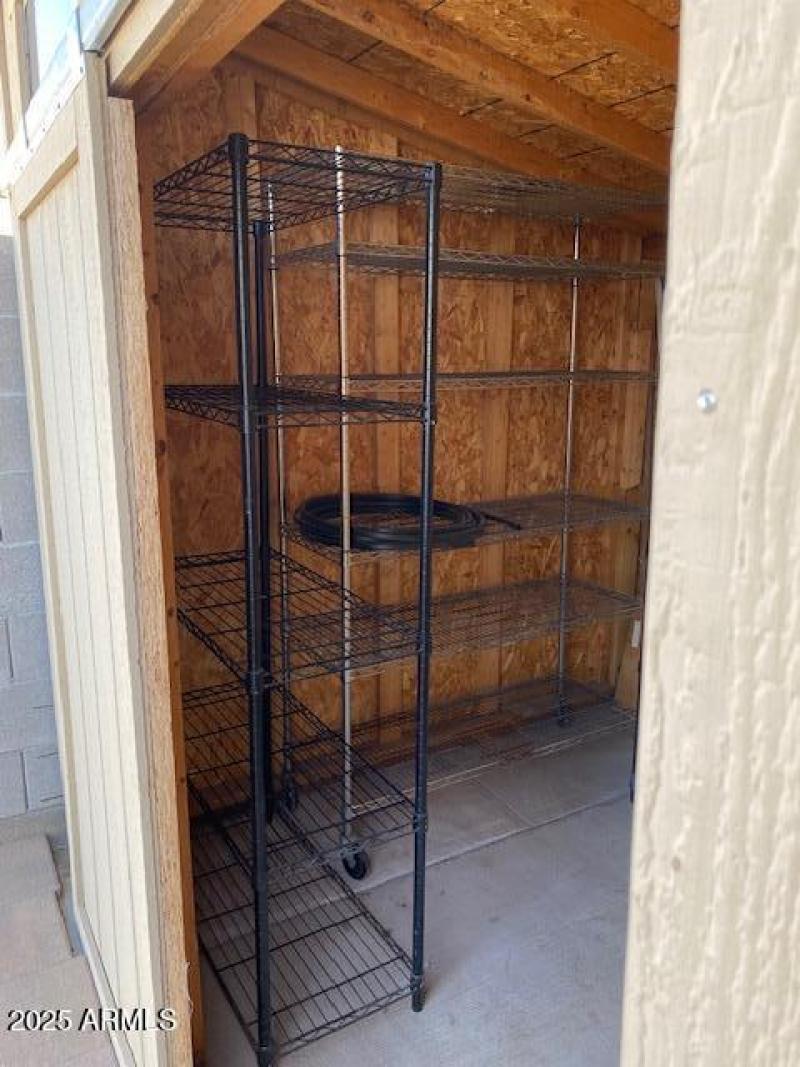 Mission storage shed shelving