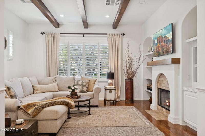 Living Room with Wood Beam Accents