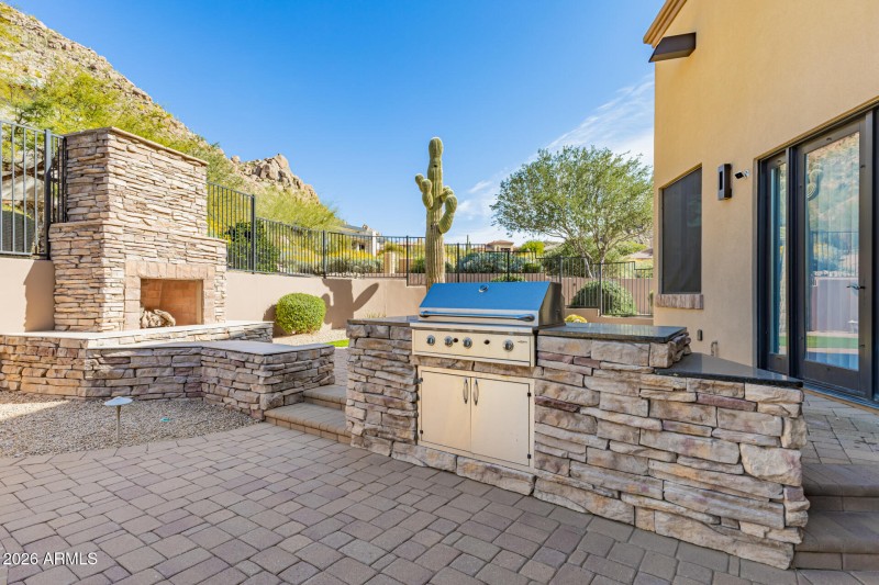 Backyard BBQ and fireplace
