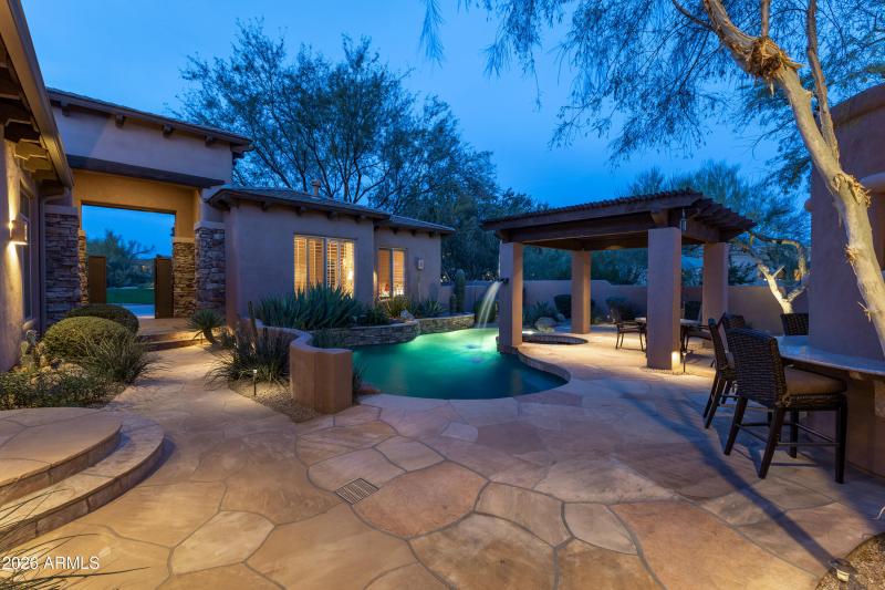 Front Courtyard with Pool at Twilight