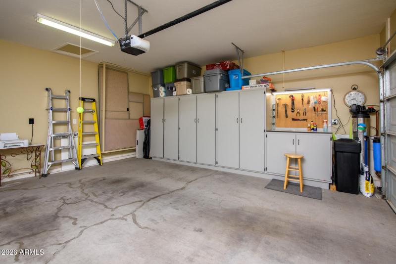 Garage with cabinets