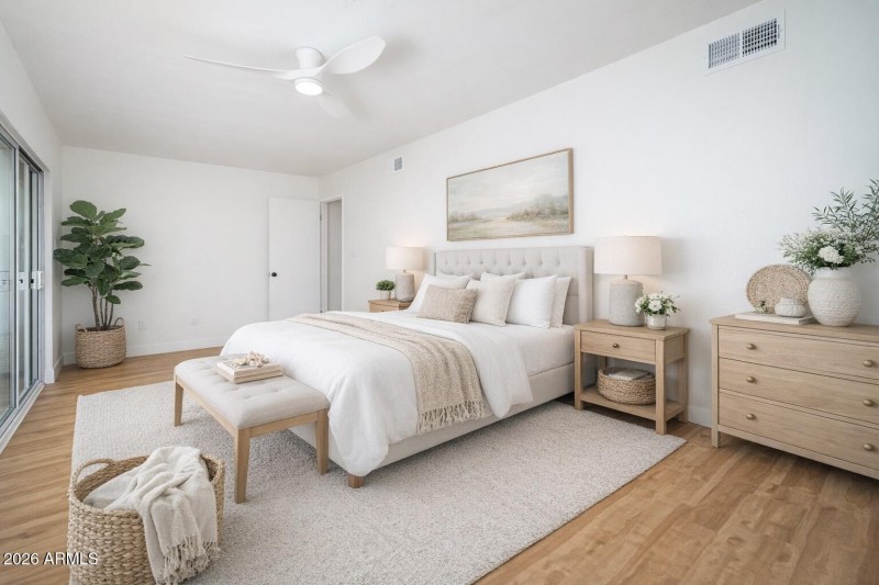 Virtually staged primary bedroom