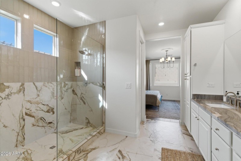 Dual Vanity & Walk-In Glass Shower