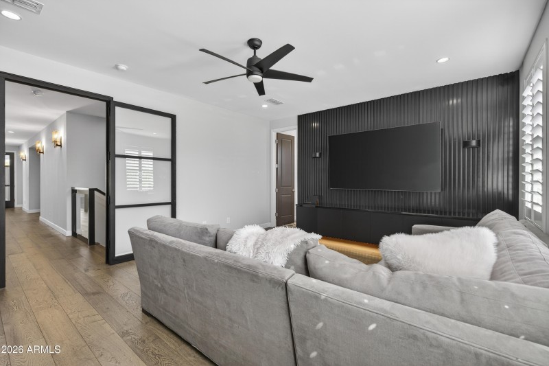 Upstairs living space with powder room