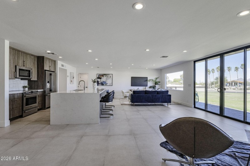 Custom porcelain tile flooring.