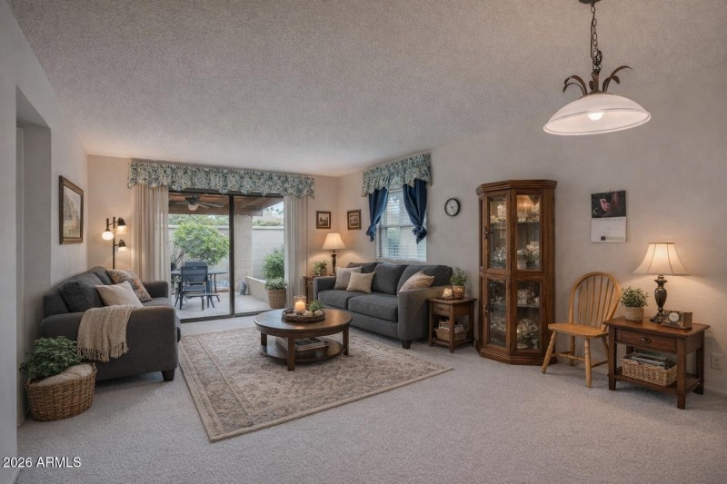 Cozy living room with outdoor view