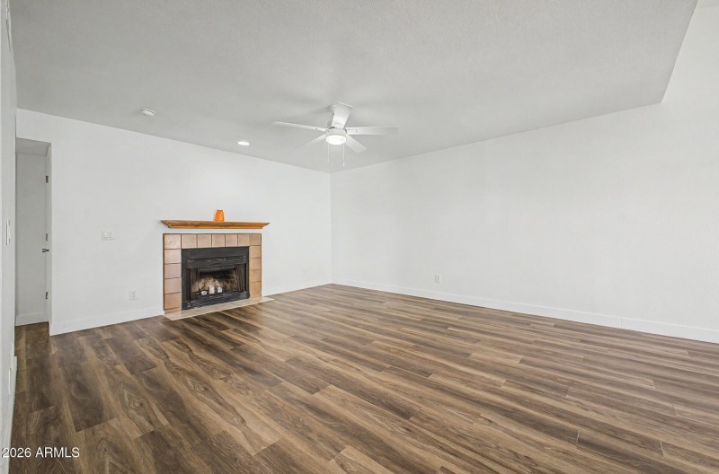 Large living area with high ceilings