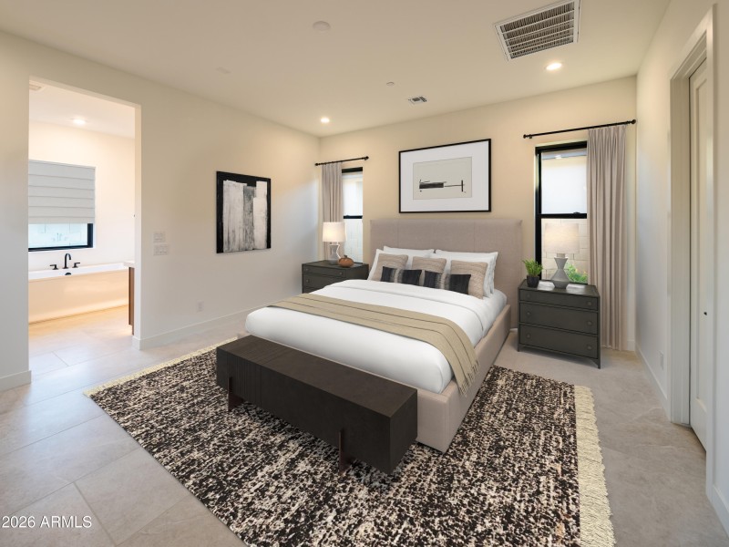 Virtually staged primary bedroom
