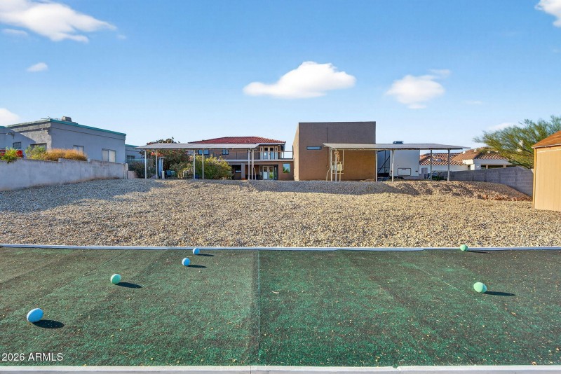 Bocce ball court is free-standing