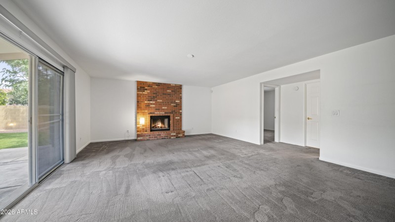 Family room with views to lush yard