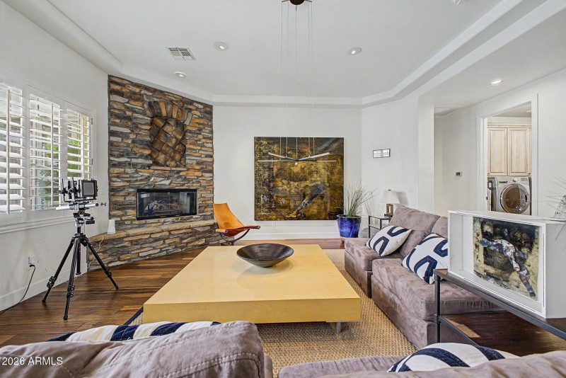 Living Room with Stone Fireplace