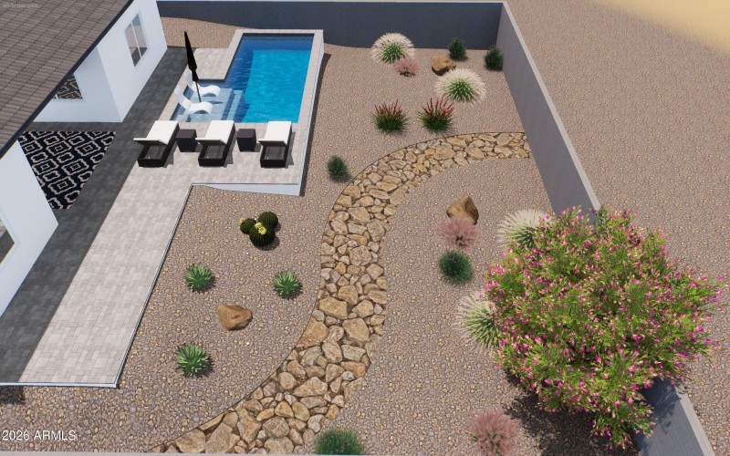 back yard design pool from side