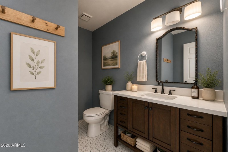 Virtually staged primary Bath