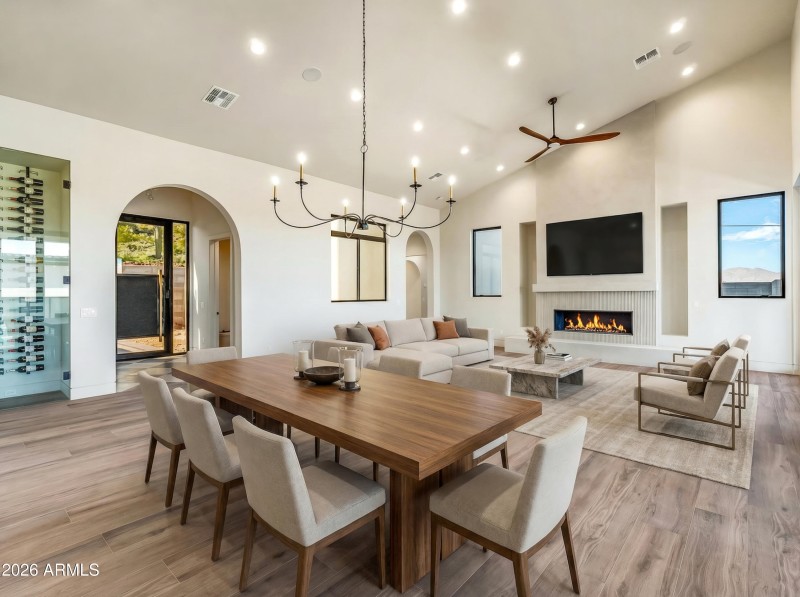 Digitally staged dining and living room