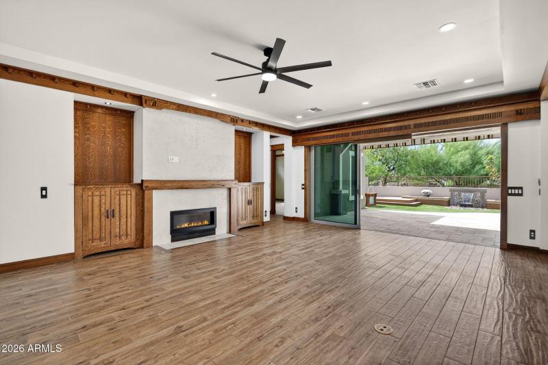 Living Room with Custom Oak Built-Ins