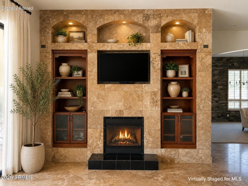 Virtually Staged Fireplace Wall