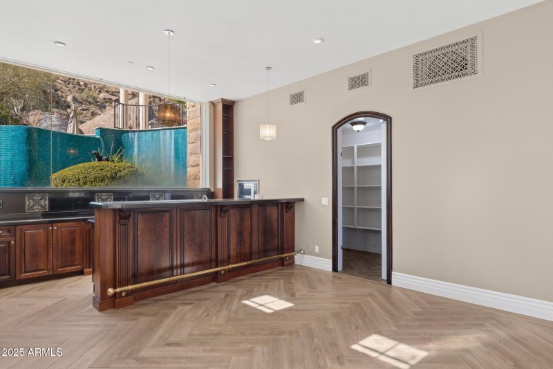Downstairs Wet Bar & View To Water Fall