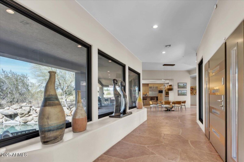 Foyer lined with walls of glass