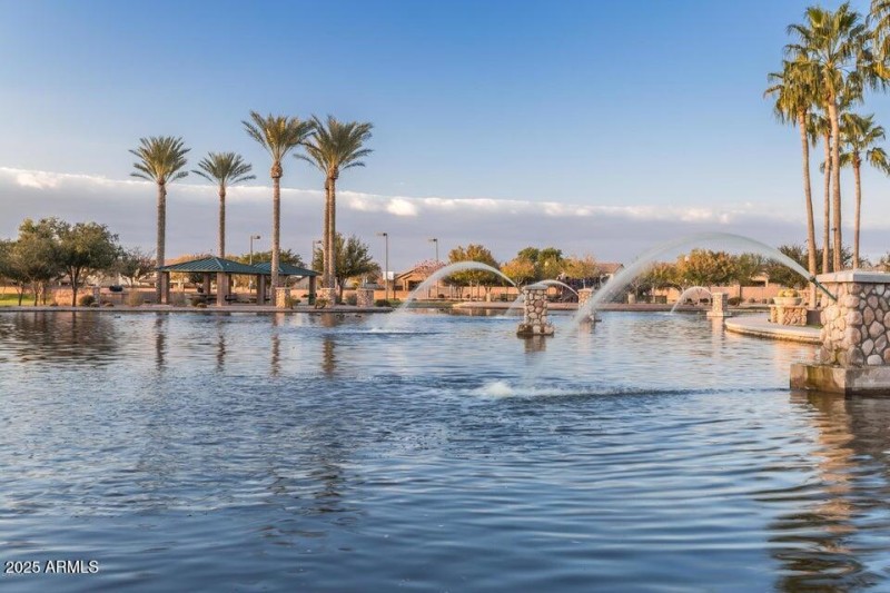 Lake with fountains