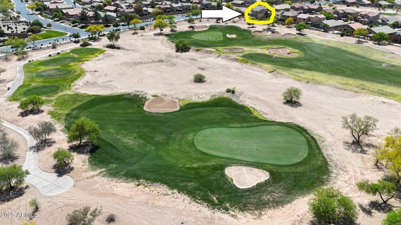 Drone view golf course arrow