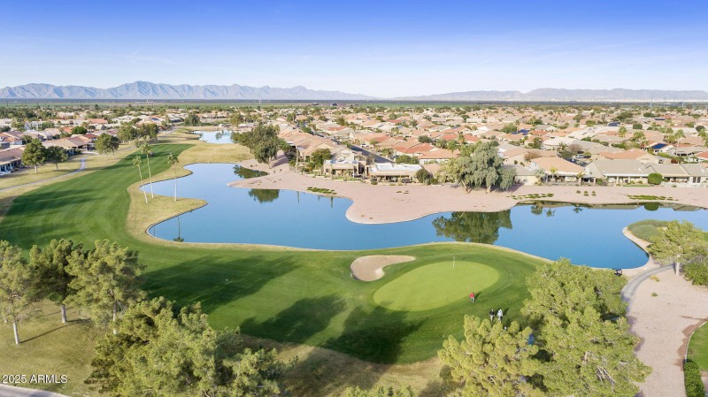 Aerial view - golf course and water
