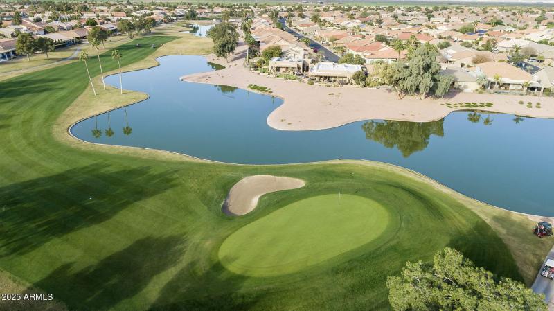Aerial view - golf course and water