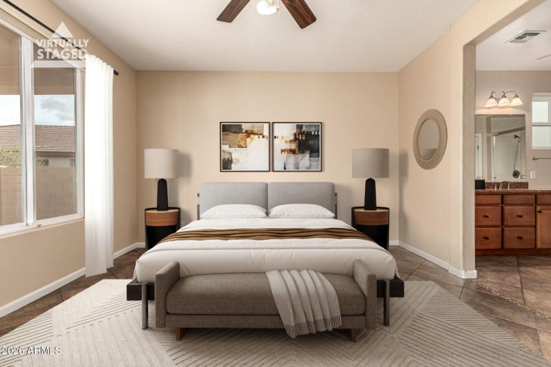 Primary bedroom virtually staged