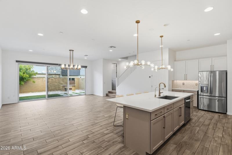 Bright great room with designer finishes