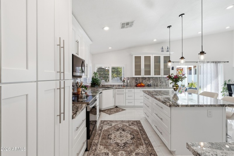 Kitchen view with island