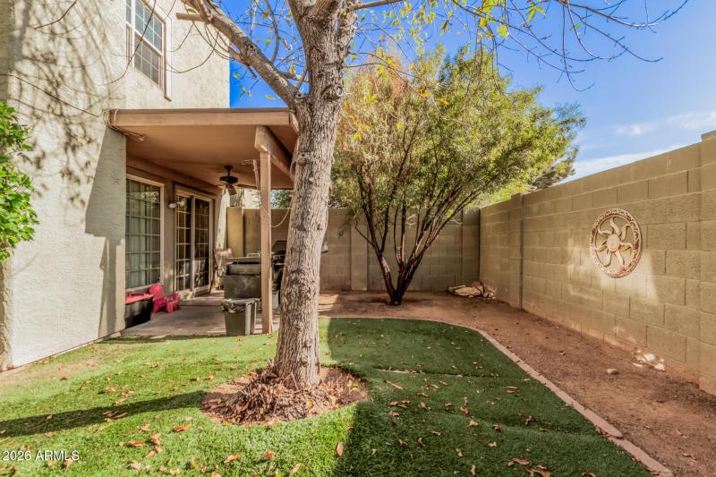 Backyard with extended block wall