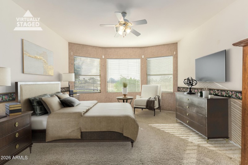 Staged primary bedroom