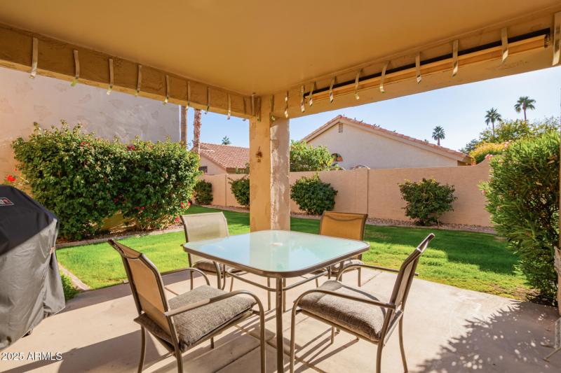 Tiled, covered patio