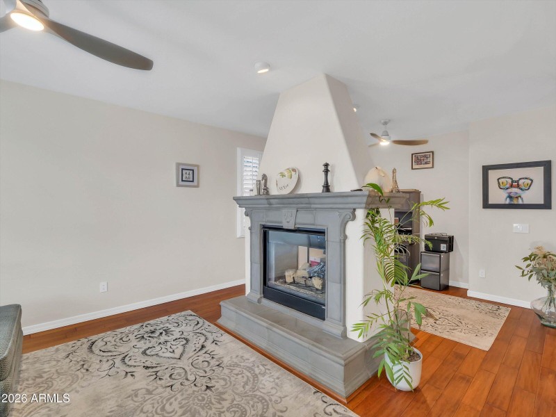 Fireplace between Flex Space