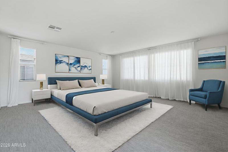 Primary bedroom staged