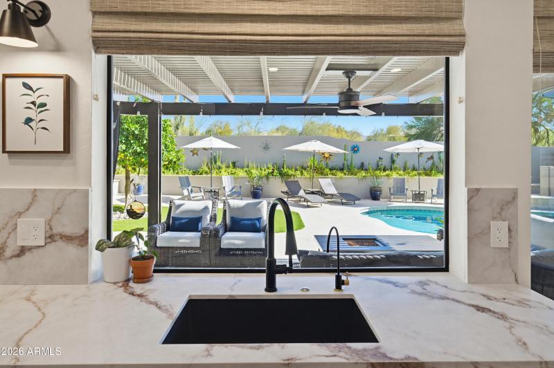 Kitchen Overlooking Backyard & Pool