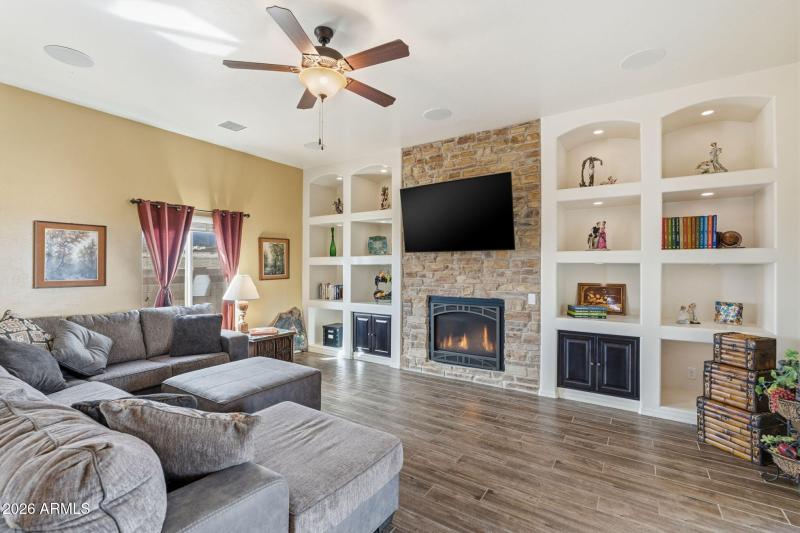 Gas Fireplace and Built in Shelves