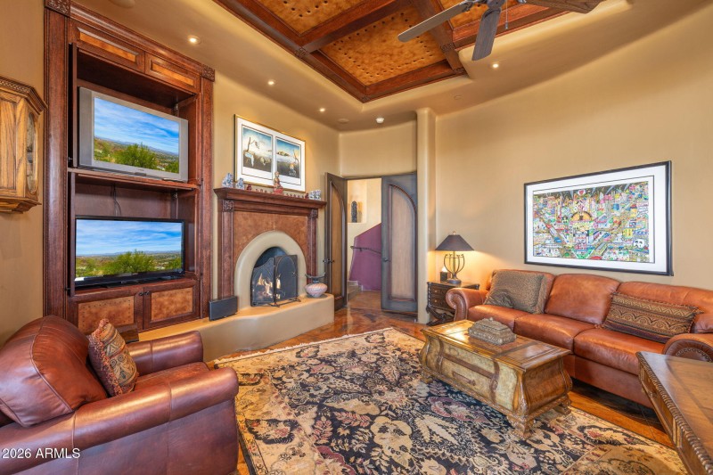 Office With Fireplace & Media Wall